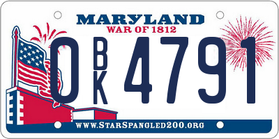MD license plate 0BK4791