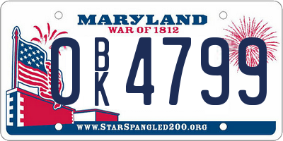 MD license plate 0BK4799