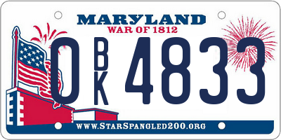 MD license plate 0BK4833