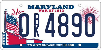MD license plate 0BK4890