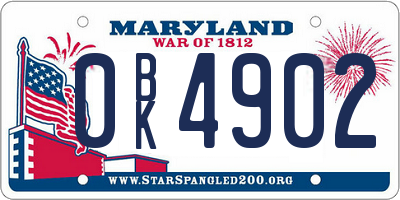 MD license plate 0BK4902