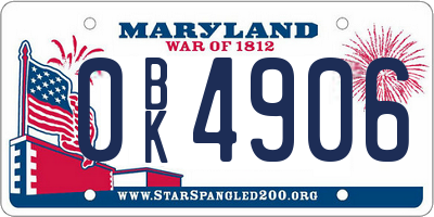 MD license plate 0BK4906