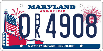 MD license plate 0BK4908