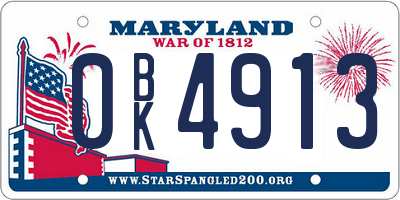 MD license plate 0BK4913