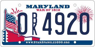 MD license plate 0BK4920