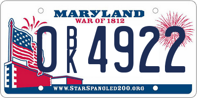 MD license plate 0BK4922