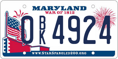 MD license plate 0BK4924