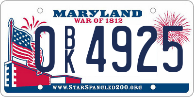 MD license plate 0BK4925