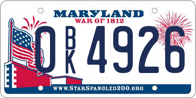 MD license plate 0BK4926