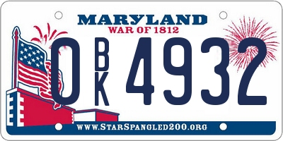 MD license plate 0BK4932