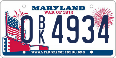 MD license plate 0BK4934