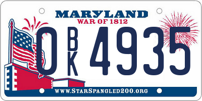 MD license plate 0BK4935
