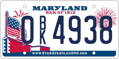MD license plate 0BK4938