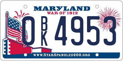 MD license plate 0BK4953