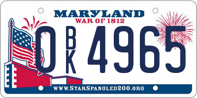 MD license plate 0BK4965