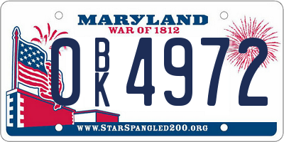MD license plate 0BK4972
