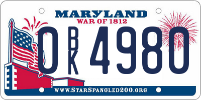 MD license plate 0BK4980