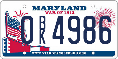 MD license plate 0BK4986
