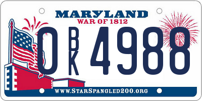 MD license plate 0BK4988