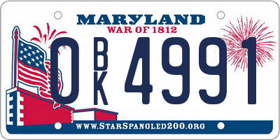 MD license plate 0BK4991