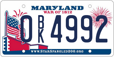 MD license plate 0BK4992