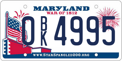MD license plate 0BK4995