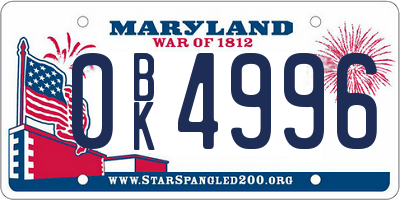 MD license plate 0BK4996