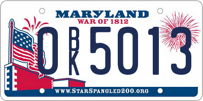 MD license plate 0BK5013