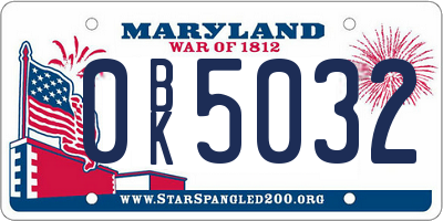 MD license plate 0BK5032