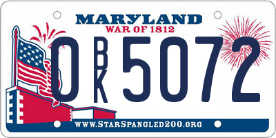 MD license plate 0BK5072