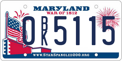 MD license plate 0BK5115