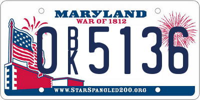 MD license plate 0BK5136