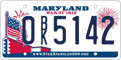MD license plate 0BK5142