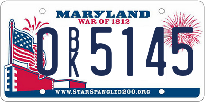 MD license plate 0BK5145