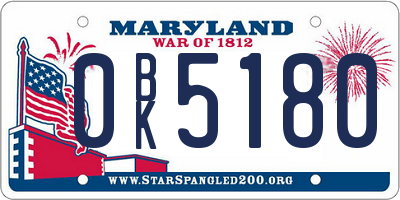 MD license plate 0BK5180