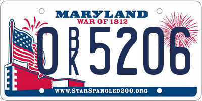 MD license plate 0BK5206