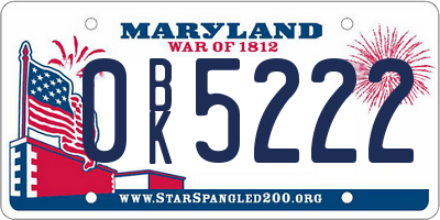 MD license plate 0BK5222