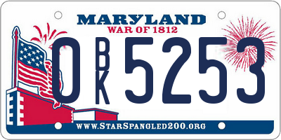 MD license plate 0BK5253