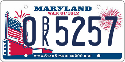 MD license plate 0BK5257