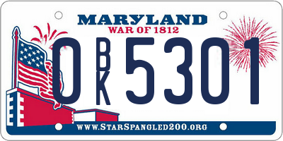 MD license plate 0BK5301