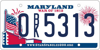 MD license plate 0BK5313