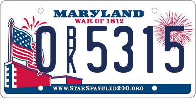 MD license plate 0BK5315