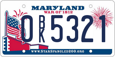 MD license plate 0BK5321