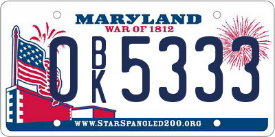 MD license plate 0BK5333