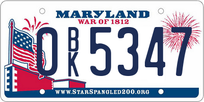 MD license plate 0BK5347