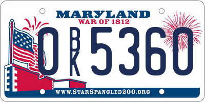 MD license plate 0BK5360