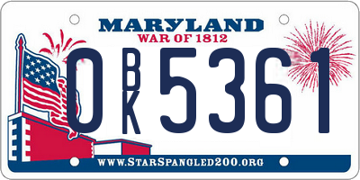 MD license plate 0BK5361