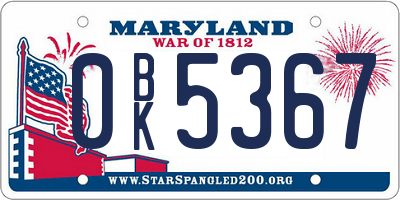 MD license plate 0BK5367