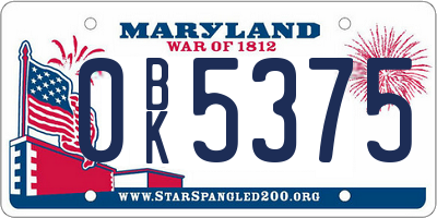 MD license plate 0BK5375