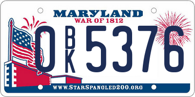 MD license plate 0BK5376